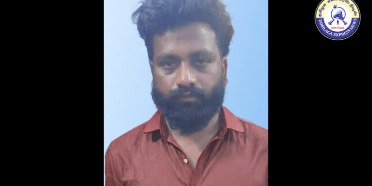 திண்டுக்கல் அருகே ரியல் எஸ்டேட் அதிபரின் கழுத்தில் கத்தியை வைத்து கொலை மிரட்டல் விடுத்து பணம், செல்போன் பறித்த வாலிபர் கைது